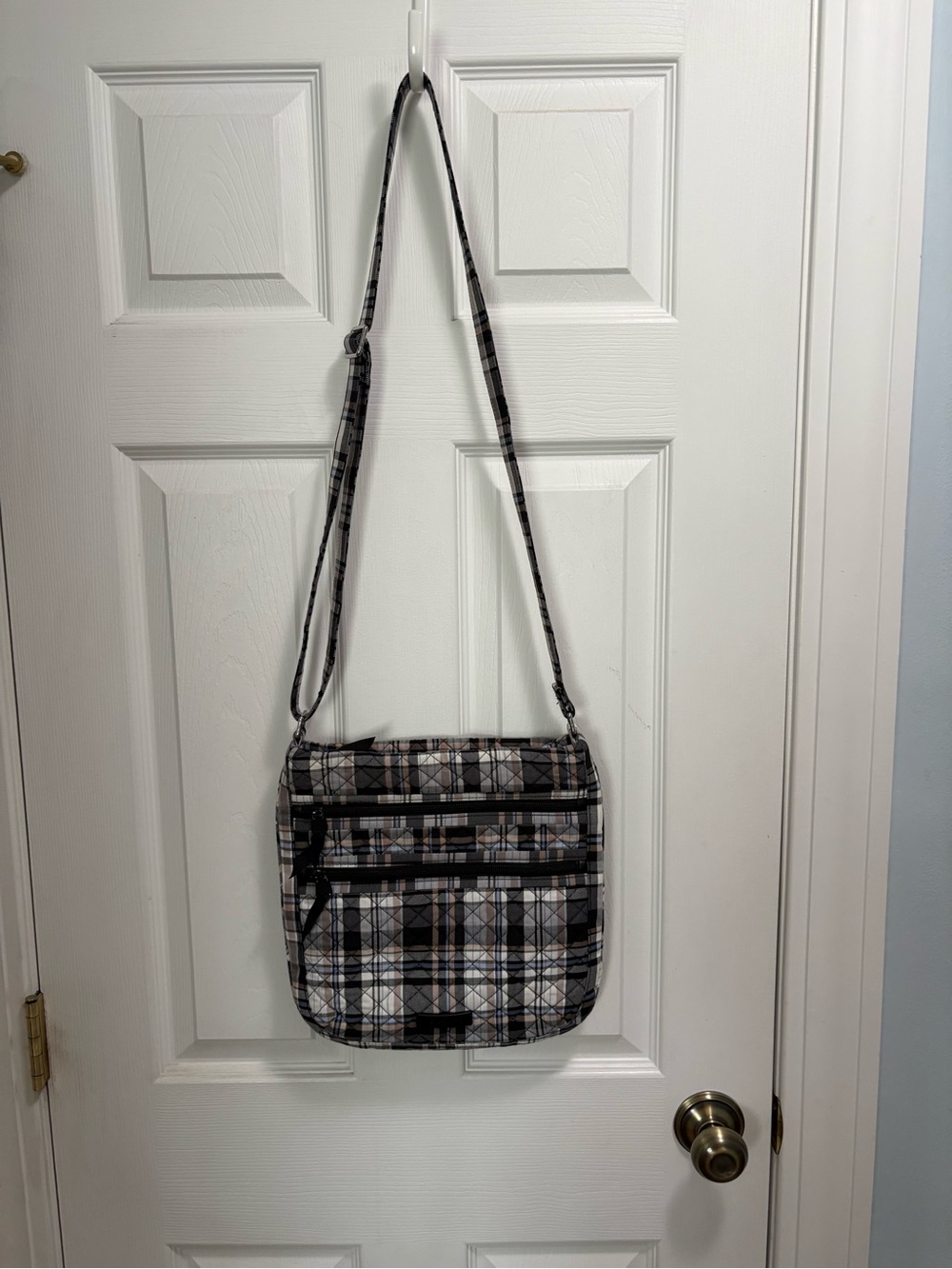 Vera Bradley Plaid Crossbody in Black, Gray & Cream